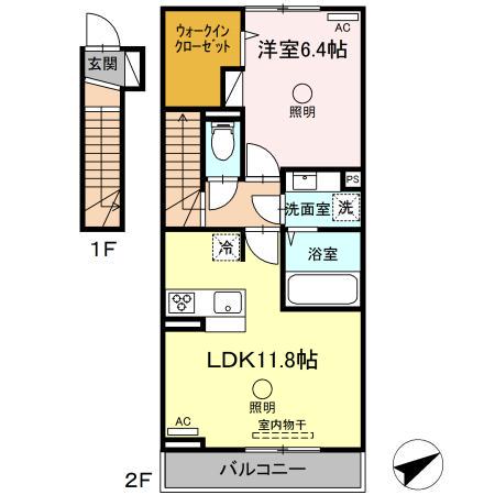 ソロモン泗水(1LDK/2階)の間取り写真