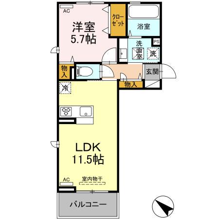 D-ROOM隈府 B棟(1LDK/2階)の間取り写真