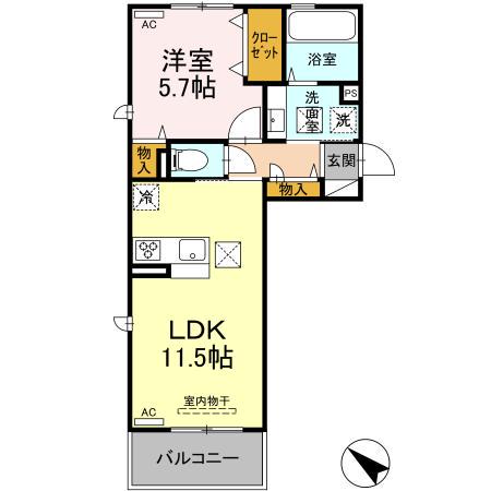 D-ROOM隈府 B棟(1LDK/1階)の間取り写真