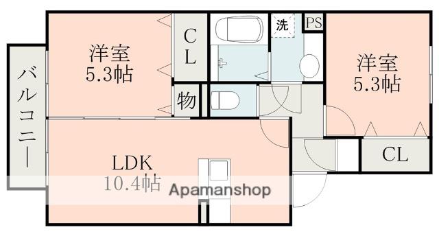 フェリオ・ドゥーエ(2LDK/1階)の間取り写真
