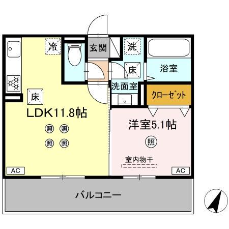 コンフォート武蔵(1LDK/1階)の間取り写真
