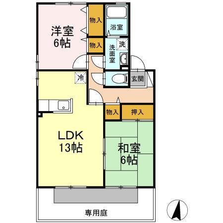 サンロイヤルB棟(2LDK/1階)の間取り写真