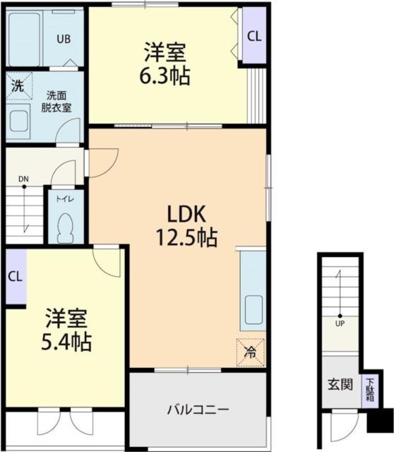 ファミーリエ B(2LDK/2階)の間取り写真