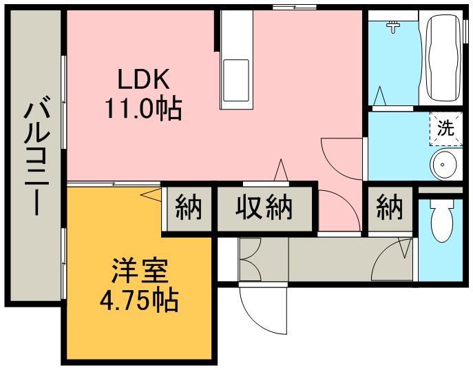 ミニヨン ヴィラ味噌天神(1LDK/3階)の間取り写真