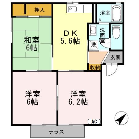 レーベンパレスA棟(3DK/1階)の間取り写真