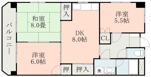 レジデンス松岡(3DK/2階)の間取り写真