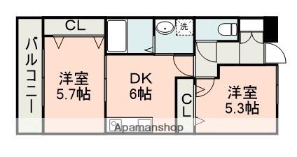 ヨーロピアンシャレー清水万石 弐番館(2DK/3階)の間取り写真