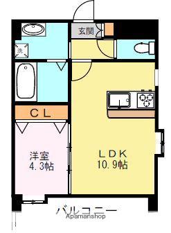 ワンティック水前寺Ⅱ(1LDK/6階)の間取り写真