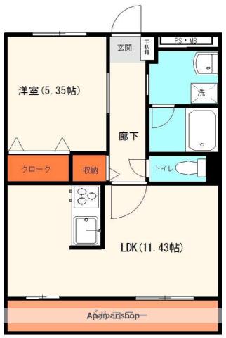 フォンス出水Ⅱ(1LDK/1階)の間取り写真