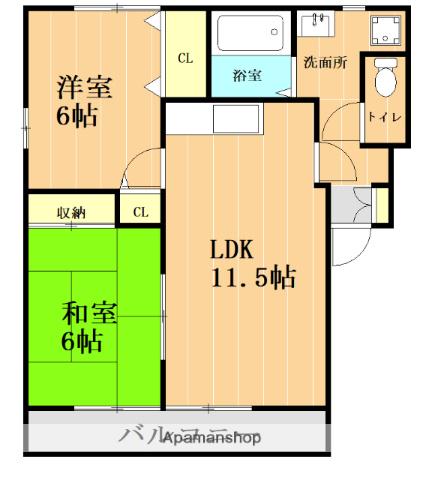 クリスタル国府(2LDK/2階)の間取り写真