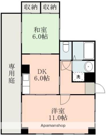 ウエストグラス(2DK/1階)の間取り写真