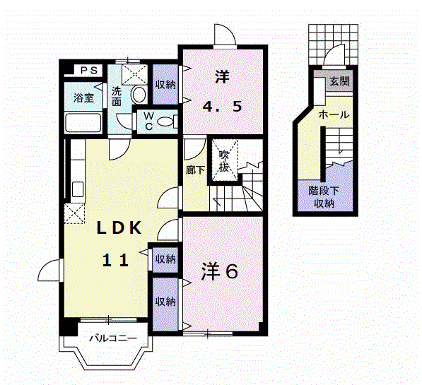 ボナール(2LDK/2階)の間取り写真