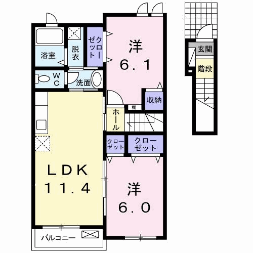 レインボ-ヒルⅠ(2LDK/2階)の間取り写真