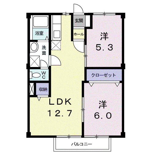 サンライズプラザB(2LDK/2階)の間取り写真