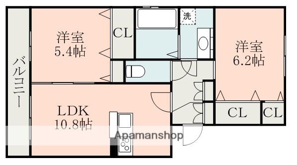 クレセール武蔵ケ丘C棟(2LDK/2階)の間取り写真