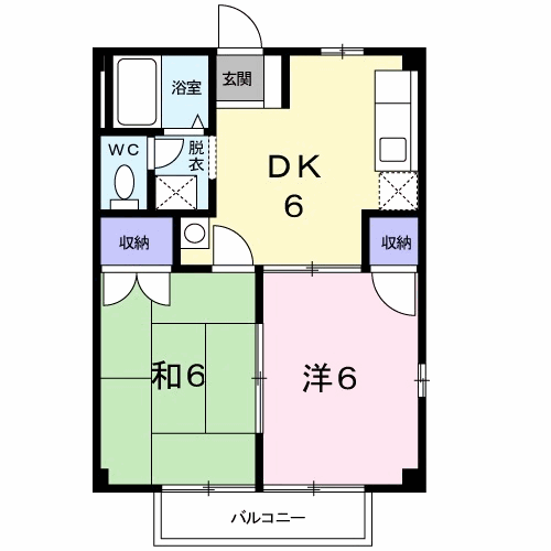 ヒガシコート宮ノ上(2DK/1階)の間取り写真