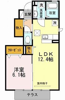 黒髪サンハイツⅢ B棟(1LDK/1階)の間取り写真