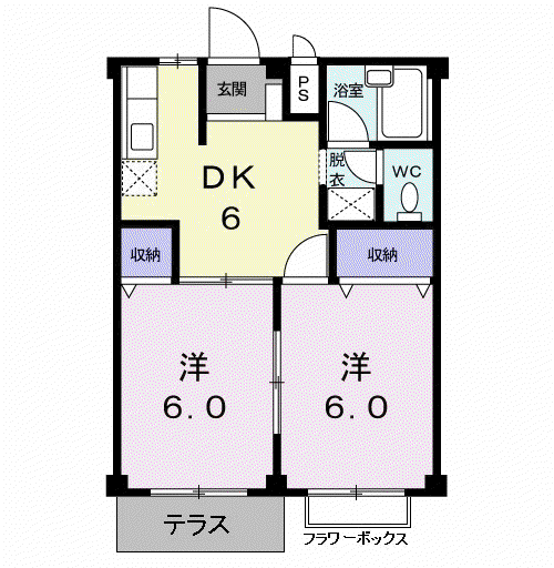レジデンスタナカB(2DK/1階)の間取り写真