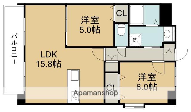 ル・シエル水前寺(2LDK/3階)の間取り写真
