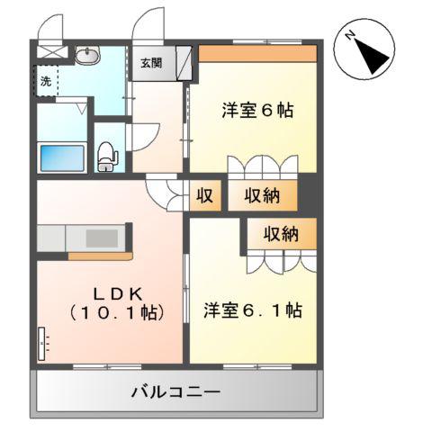 GENTLY麻生田(2LDK/3階)の間取り写真