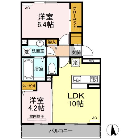 D-ROOM八景水谷(2LDK/2階)の間取り写真