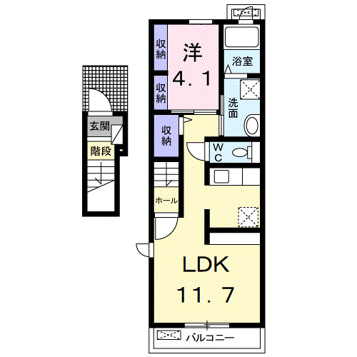 ポニート カノン(1LDK/2階)の間取り写真