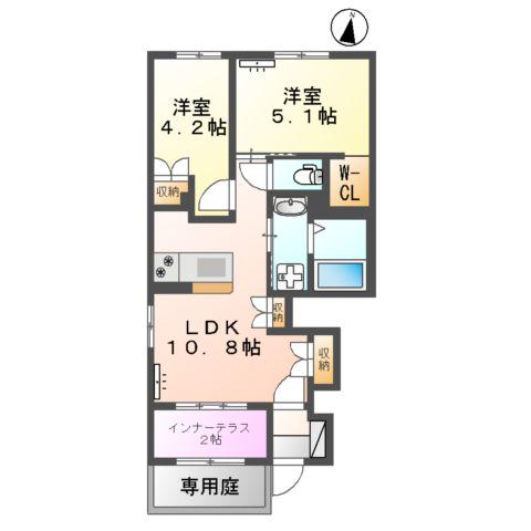 ルガルボニート北熊本(2LDK/1階)の間取り写真