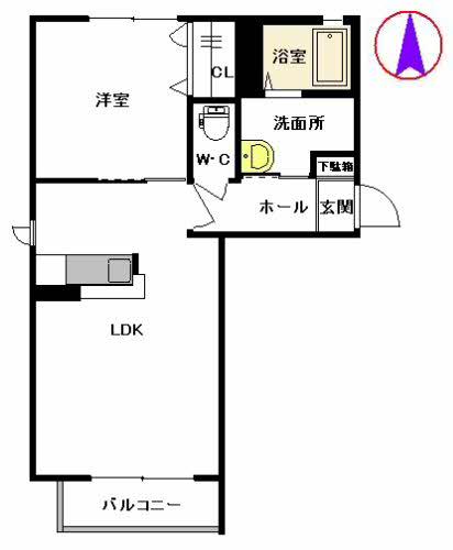サンリッチA棟(1LDK/2階)の間取り写真