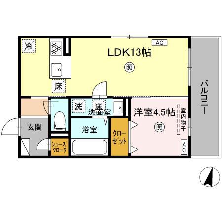 ロイヤルコーポ弓削Ⅱ(1LDK/1階)の間取り写真