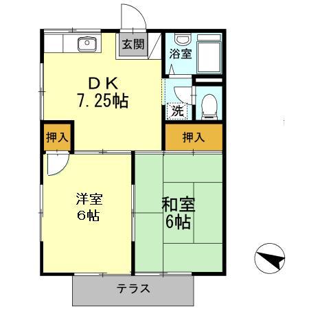 プレジール長嶺(2DK/1階)の間取り写真