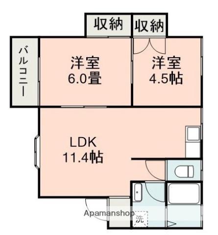 若葉ヶ丘ハイツ(2LDK/1階)の間取り写真