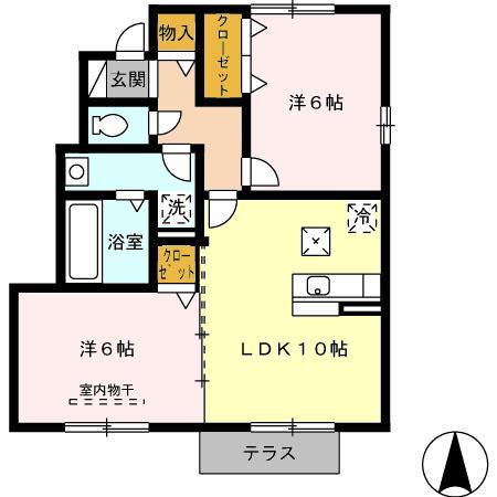 ルミエールB棟(2LDK/1階)の間取り写真