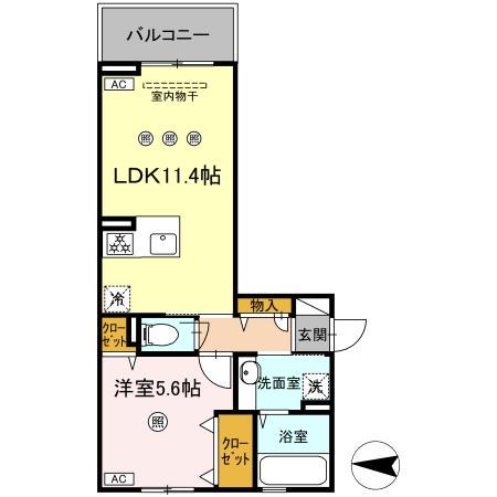 アクアフェリーチェ B棟(1LDK/2階)の間取り写真