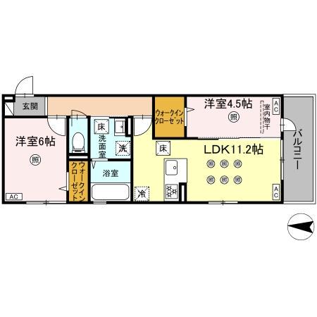 アクアフェリーチェ A棟(2LDK/1階)の間取り写真