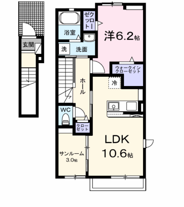 ソラリアⅠ(1LDK/2階)の間取り写真