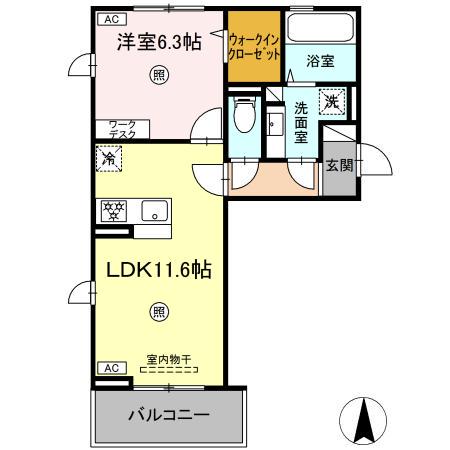 SAKURA B棟(1LDK/2階)の間取り写真