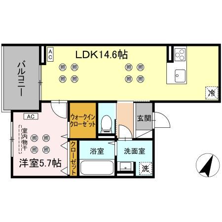 LUMINA II棟(1LDK/2階)の間取り写真