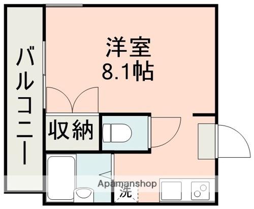 ロフティ黒髪A(ワンルーム/1階)の間取り写真