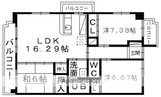アミューズ京町(3LDK/2階)の間取り写真