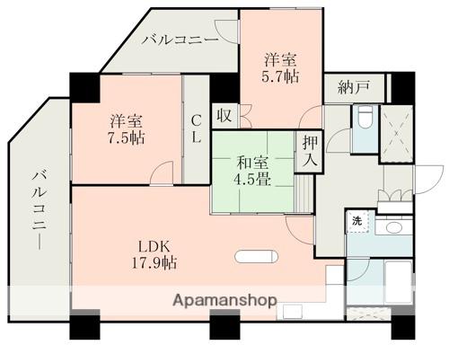 優渾水前寺(3LDK/9階)の間取り写真