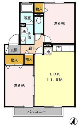ウィルモア西梶尾A棟(2LDK/2階)の間取り写真