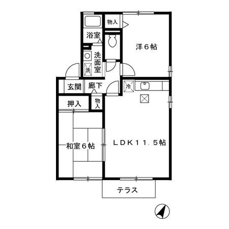 ガーデンコートみずき台A棟(2LDK/1階)の間取り写真
