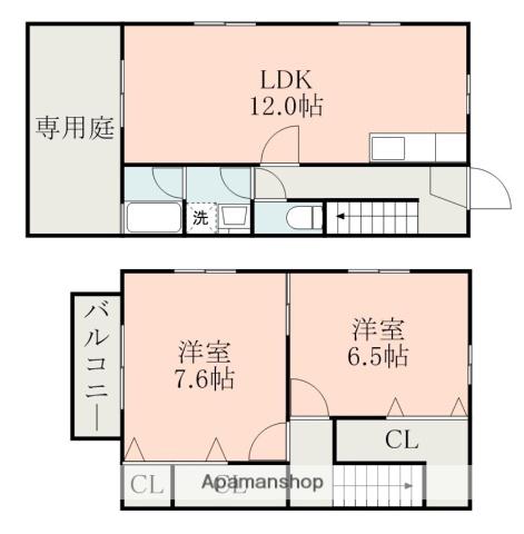 ハミング八景水谷C棟(2LDK/1階)の間取り写真