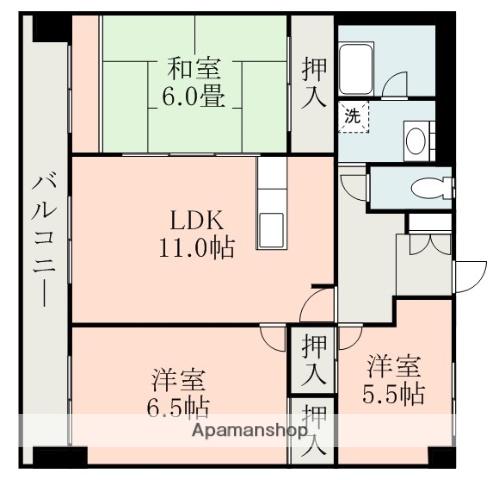 チェリーヒルズ健軍(3LDK/5階)の間取り写真