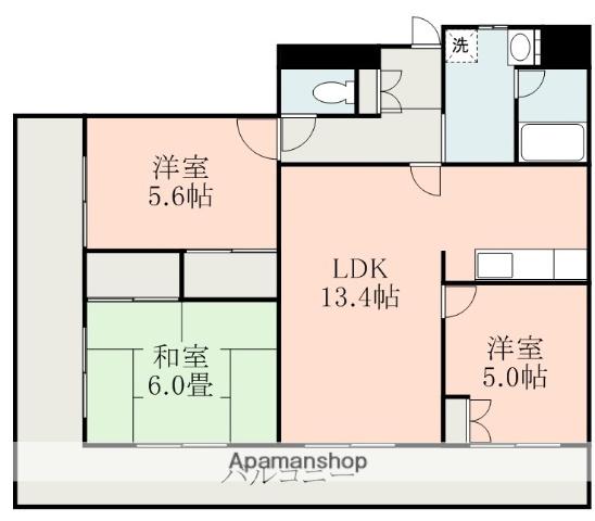チェリーヒルズ健軍(3LDK/6階)の間取り写真