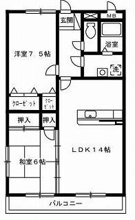 RグレイⅠ(2LDK/3階)の間取り写真