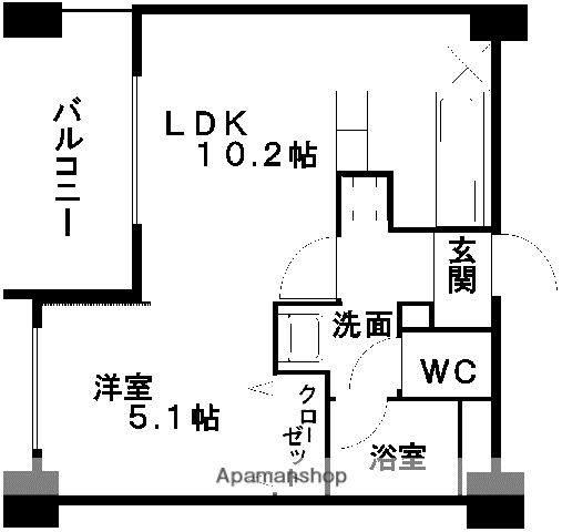 コネクト新水前寺(1LDK/8階)の間取り写真