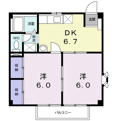 NEWCITY天神(2DK/2階)の間取り写真