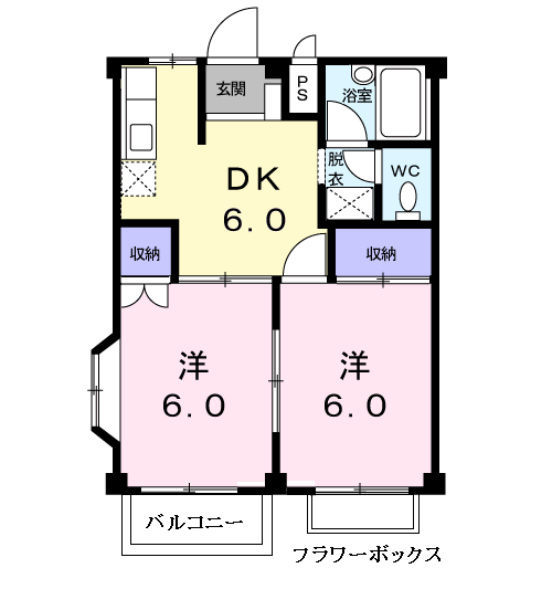 平の上ハイツⅠ(2DK/2階)の間取り写真