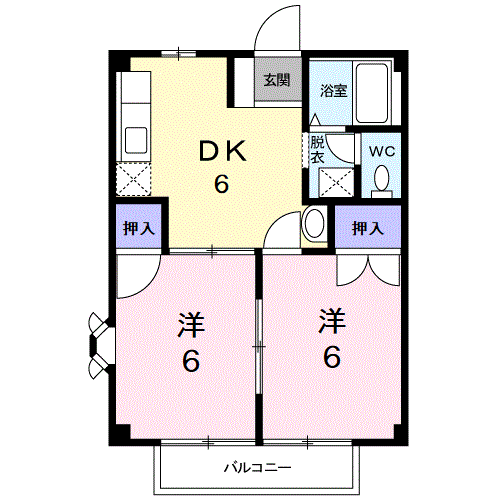 プチ・シャトー(2DK/2階)の間取り写真